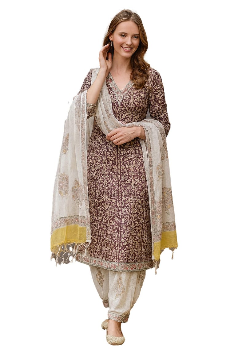 Yashika Women's Cotton Blend Printed Kurta with Pant & Dupatta| Kurta with Pants and Dupatta Set_AZ-YS-KS2136_CG1-XL - Image 5