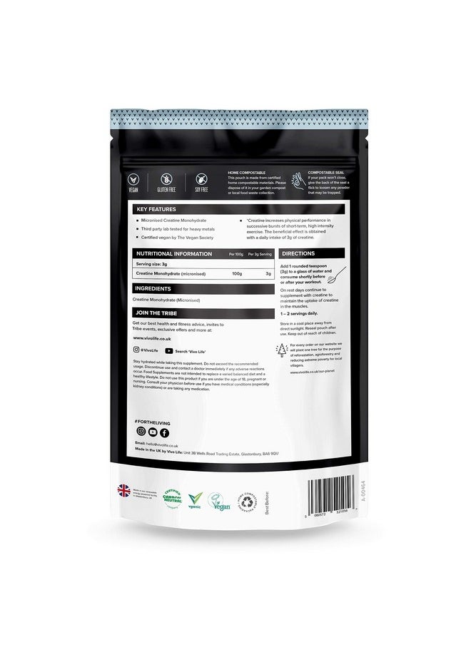 Vivo Life - Creatine Monohydrate Powder Micronised Vegan, Unflavoured (8.8 Oz, 84 Servings) - Image 1