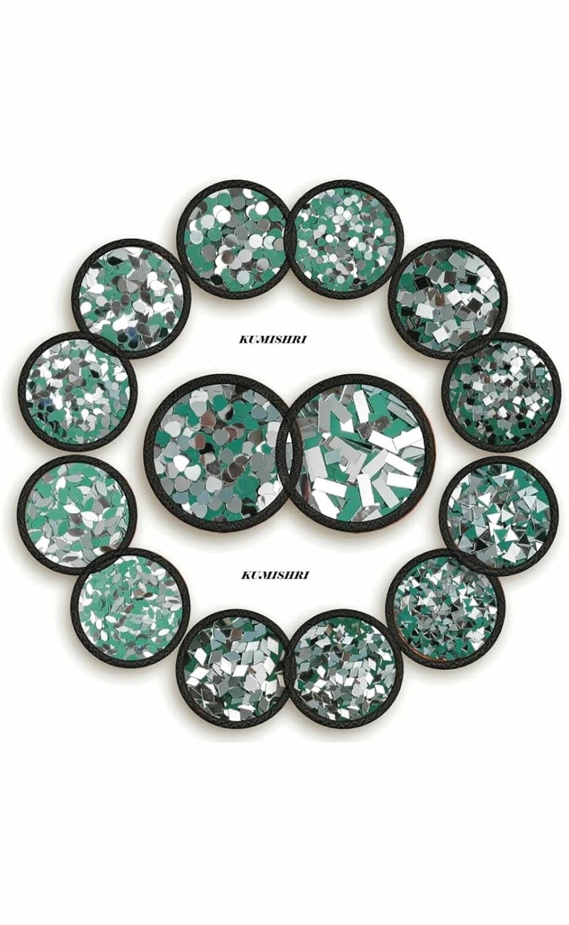 KUMISHRI Kumishri 14 Variety Mirrors For Crafts Mud Fabric Mandala Art Jewelry Making 880 Medium 1260 Small 2140 Total 