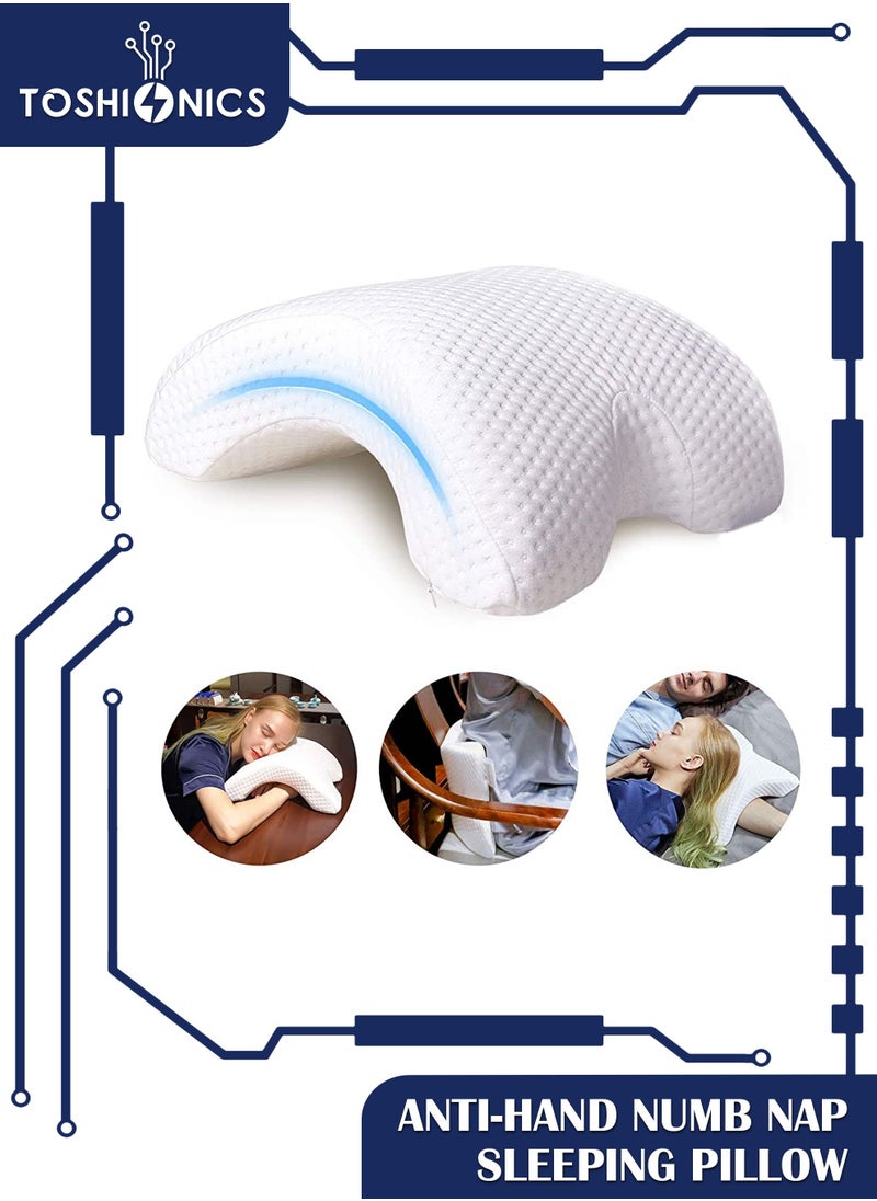 Toshonics - Multi function Cuddle U Shape Memory Foam With Arm Hole Anti Hand Numb Desk Nap Sleeping Health Neck Soft Breathable Couple Pillow - Image 1
