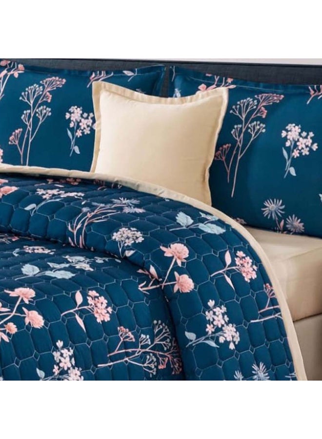 صوفيا | طقم مفرش مفرد مزهر مضغوط  4 قطع 210*160 سم  مزهر كحلي & بيج - Image 3