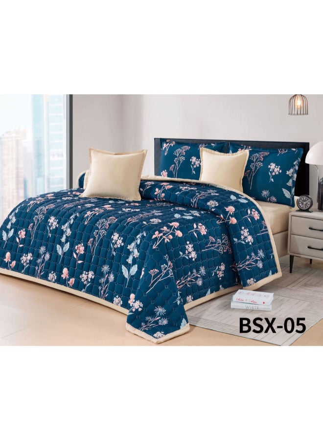 صوفيا | طقم مفرش مفرد مزهر مضغوط  4 قطع 210*160 سم  مزهر كحلي & بيج - Image 1