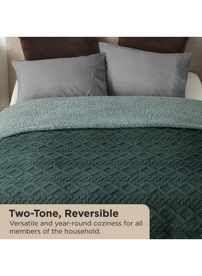 Bedsure Bedsure Sherpa King Size Blanket for Bed- Fleece Soft Cozy Fuzzy Cable Blankets for Women, Thick Warm for Winter and All Seasons, Dark Green, 108x90 Inches  - Image 1