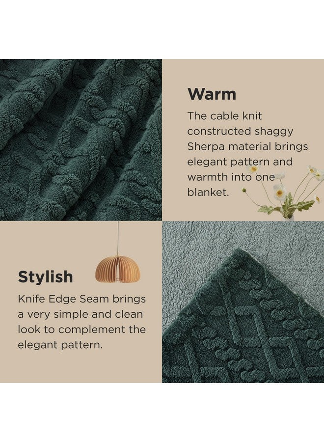 Bedsure Bedsure Sherpa King Size Blanket for Bed- Fleece Soft Cozy Fuzzy Cable Blankets for Women, Thick Warm for Winter and All Seasons, Dark Green, 108x90 Inches  - Image 3