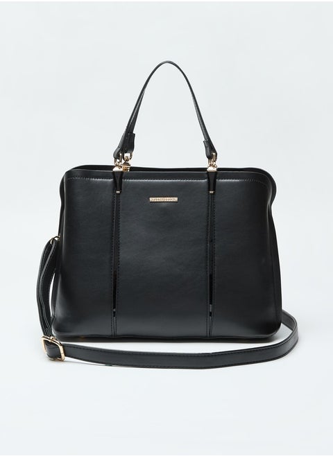 Solid Tote Bag with Detachable Handle and Zip Closure