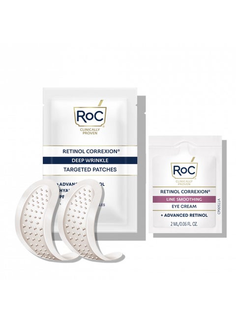 RoC Retinol Correxion Deep Wrinkle Non-Invasive Targeted Patches with Hyaluronic Acid + Firming Peptides for Forehead and Between Eyes 11 Lines, Crows Feet and Laugh Lines