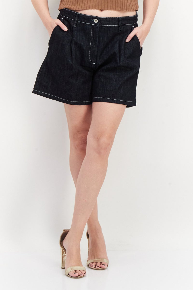 Aigle Women Washed Denim Shorts, Navy Blue - Image 1