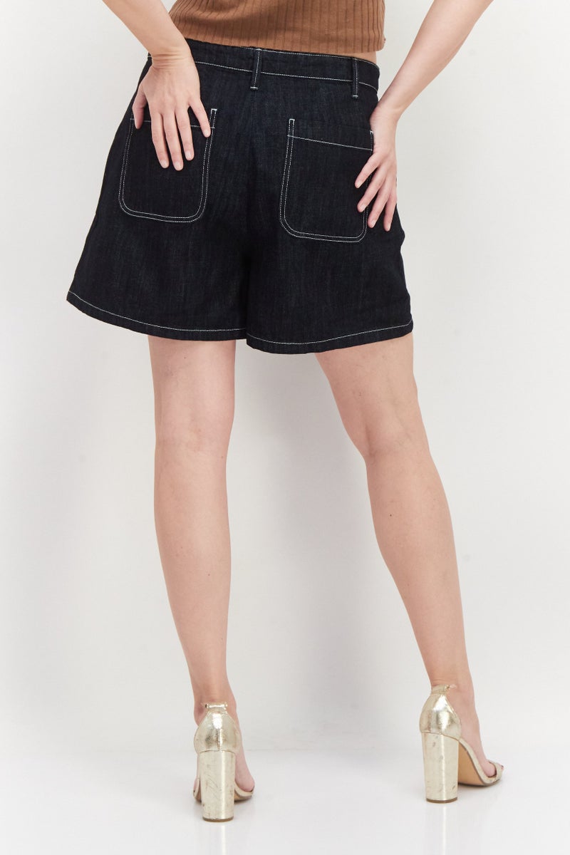 Aigle Women Washed Denim Shorts, Navy Blue - Image 3