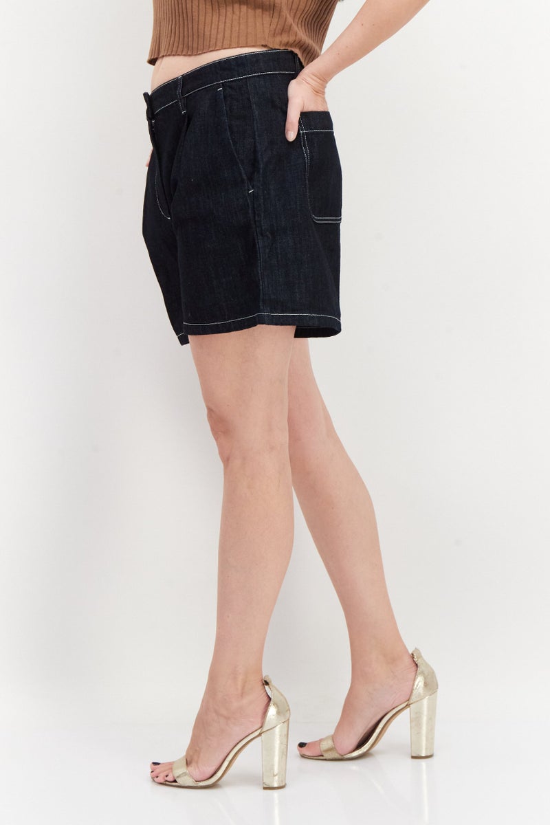 Aigle Women Washed Denim Shorts, Navy Blue - Image 2