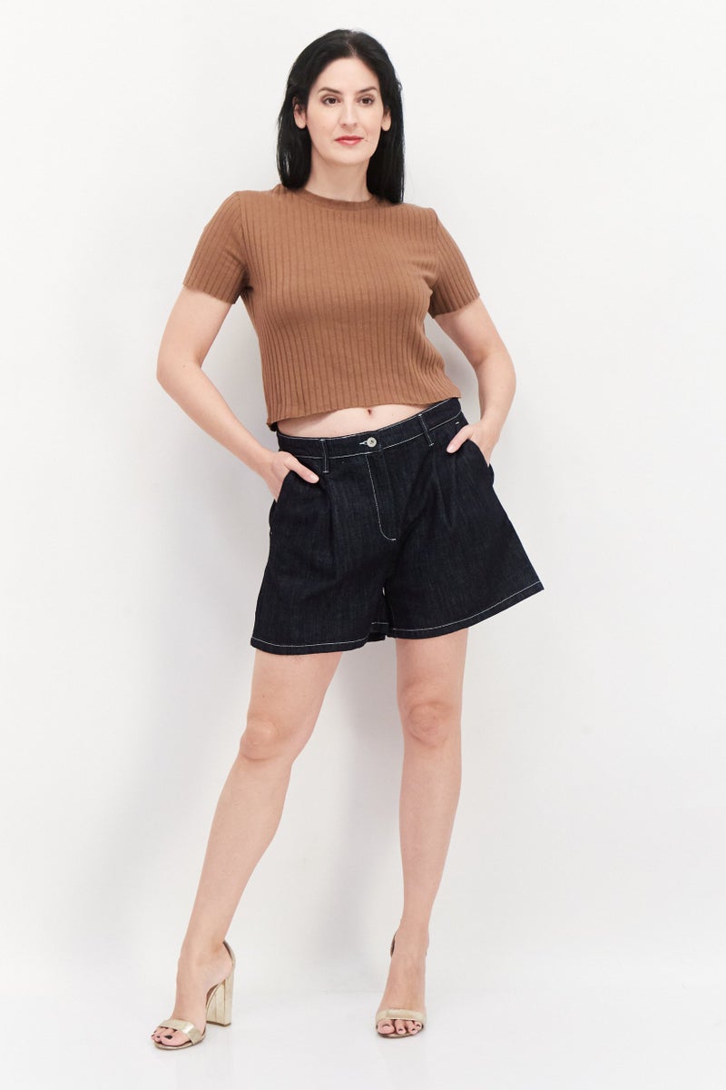 Aigle Women Washed Denim Shorts, Navy Blue - Image 4