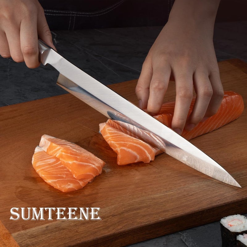 Sumteene Sushi Knife 9.8 inches, Sashimi Knife with High Carbon Stainless Steel Blade,Ergonomic Wenge Wood Handle for Cutting Sushi & Sashimi, Fish Filleting - Image 4