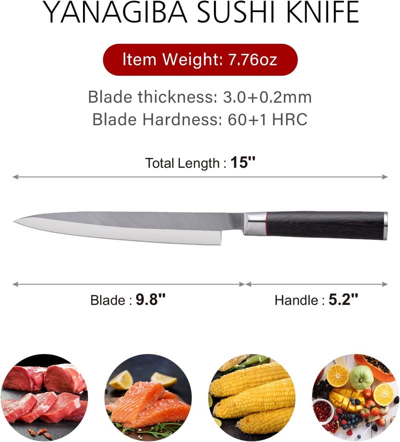Sumteene Sushi Knife 9.8 inches, Sashimi Knife with High Carbon Stainless Steel Blade,Ergonomic Wenge Wood Handle for Cutting Sushi & Sashimi, Fish Filleting - Image 2