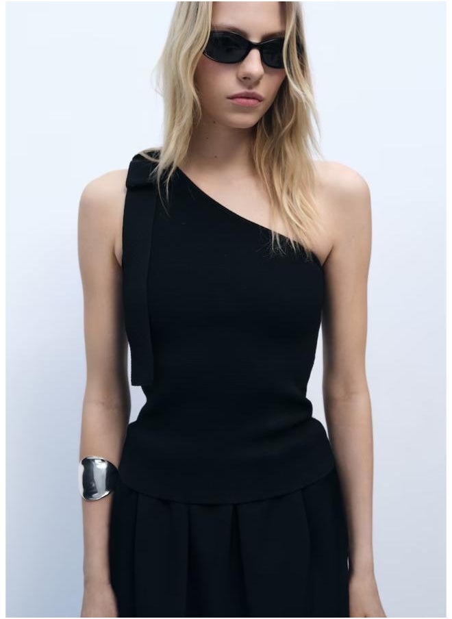 MANGO - Asymmetrical Knitted Bow Top - Image 1