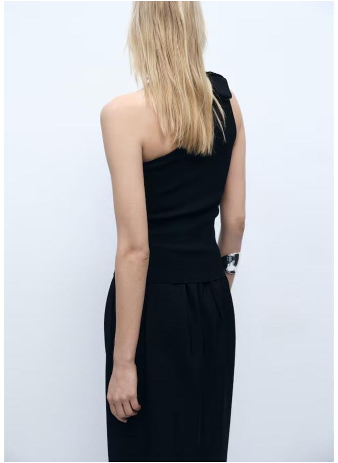 MANGO - Asymmetrical Knitted Bow Top - Image 1