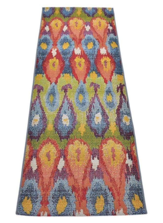 Unique Loom سجادة منطقة عصرية خارجية مجموعة إيكات (2' X 6' 1" عداء متعدد بورغندي) - Image 4