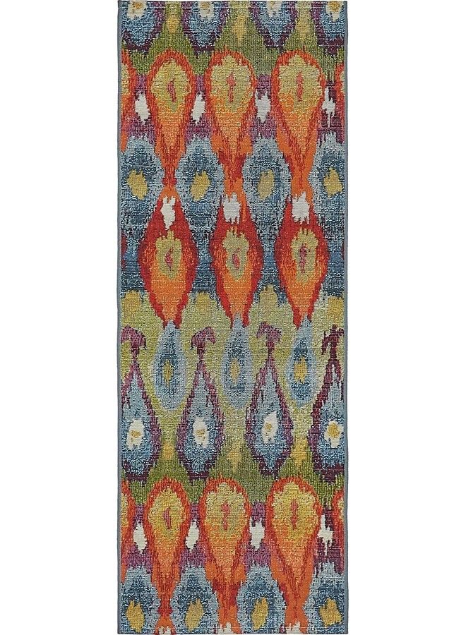 Unique Loom سجادة منطقة عصرية خارجية مجموعة إيكات (2' X 6' 1" عداء متعدد بورغندي) - Image 1