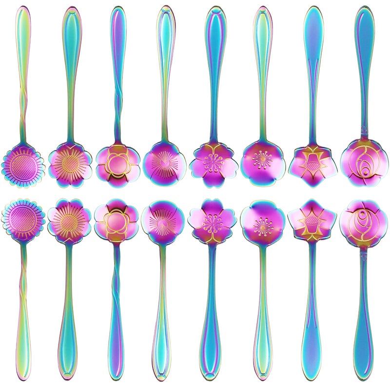ESRISE 16 Pcs Teaspoon Tea Spoons  Esrise Stainless Steel Flower Coffee Dessert Spoon  Cute Demitasse Spoon For Drink Milkshake (Multi) - Image 1