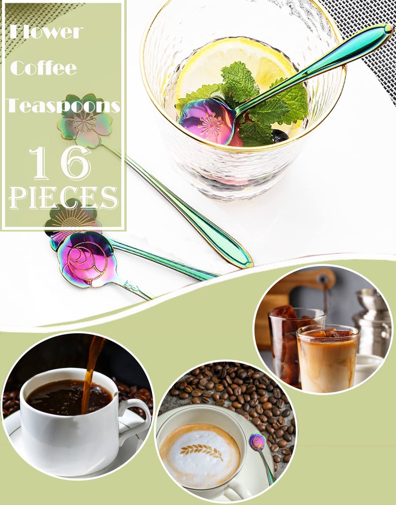 ESRISE 16 Pcs Teaspoon Tea Spoons  Esrise Stainless Steel Flower Coffee Dessert Spoon  Cute Demitasse Spoon For Drink Milkshake (Multi) - Image 4