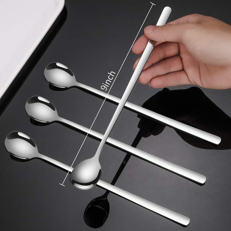 Briout 9 Inches Long Handle Spoon, 4 Pieces Iced Coffee Spoons, Ice Cream Tea Spoon, Premium 18/8 Stainless Steel Cocktail Stirring Spoons for Mixing Milkshake Cold Drink - Image 5