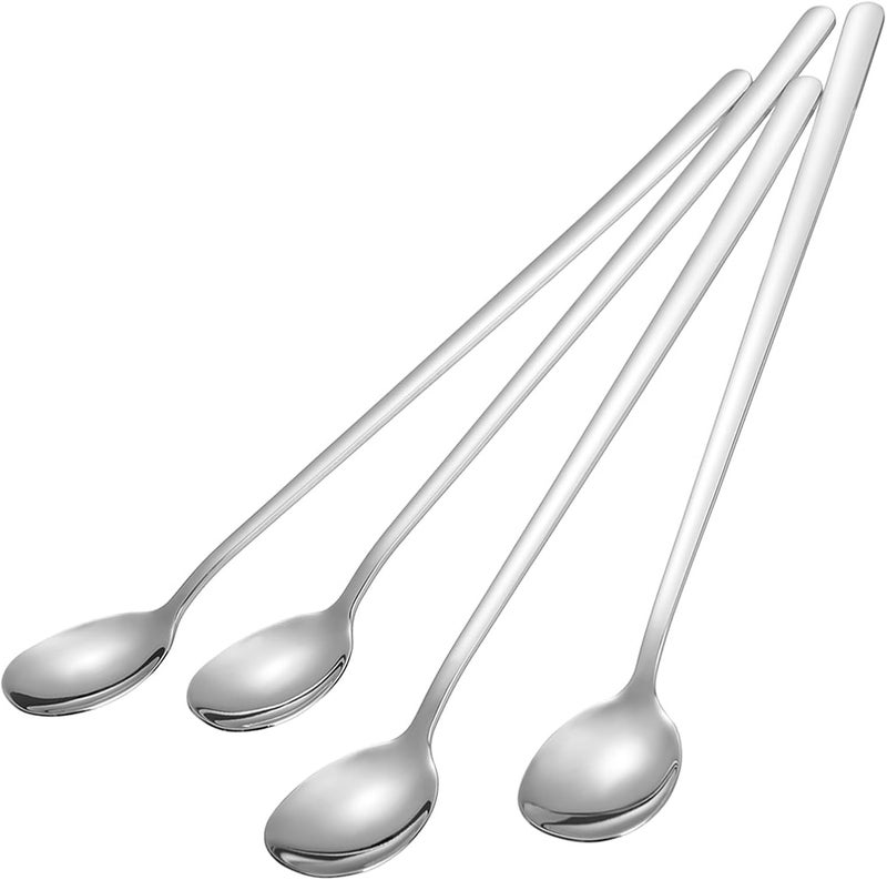Briout 9 Inches Long Handle Spoon, 4 Pieces Iced Coffee Spoons, Ice Cream Tea Spoon, Premium 18/8 Stainless Steel Cocktail Stirring Spoons for Mixing Milkshake Cold Drink - Image 1