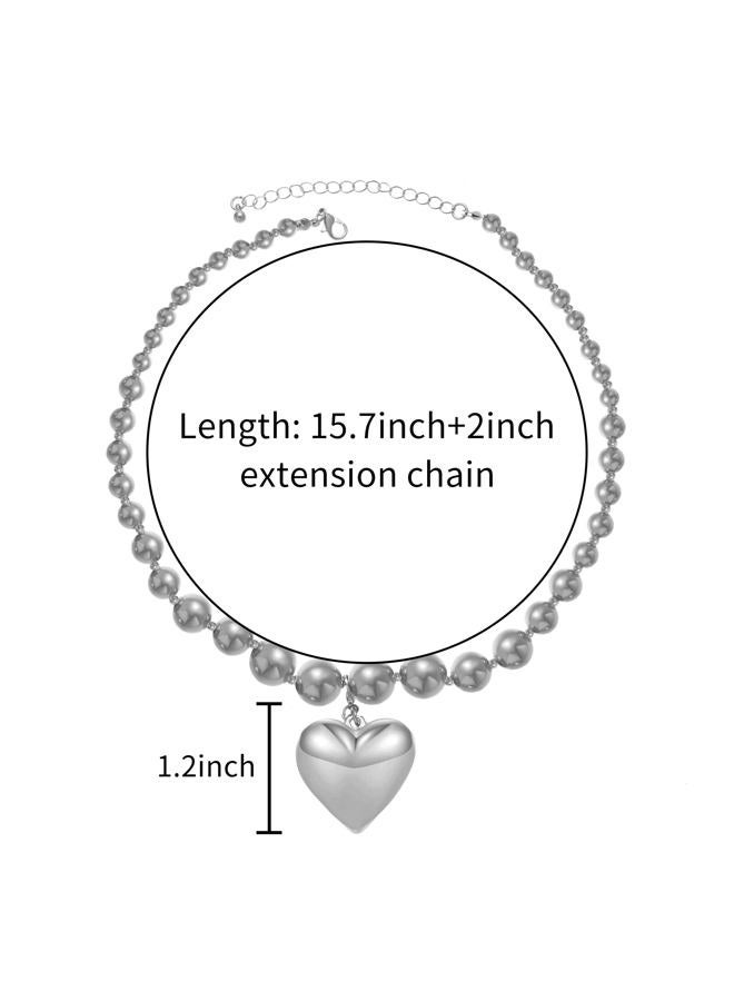 OATHYAN Chunky Puffy Heart Choker Necklace for Women Y2k Heart Gold Pendant Necklace Girls Jewelry (A-Silver) - Image 3