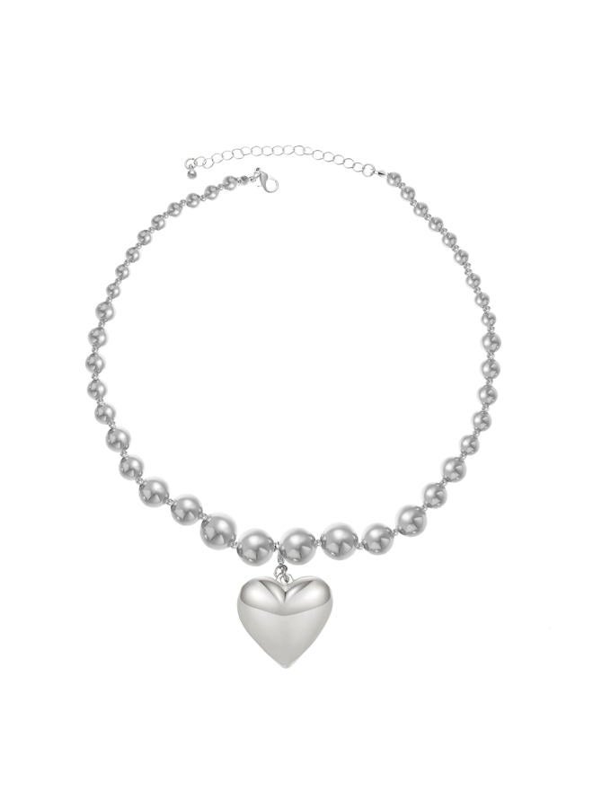 OATHYAN Chunky Puffy Heart Choker Necklace for Women Y2k Heart Gold Pendant Necklace Girls Jewelry (A-Silver) - Image 1