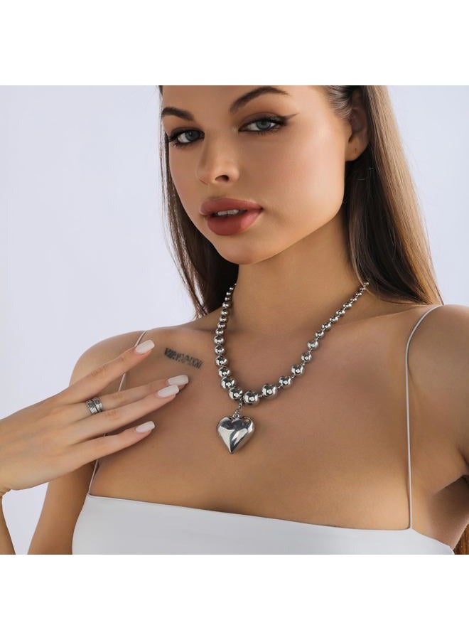 OATHYAN Chunky Puffy Heart Choker Necklace for Women Y2k Heart Gold Pendant Necklace Girls Jewelry (A-Silver) - Image 4