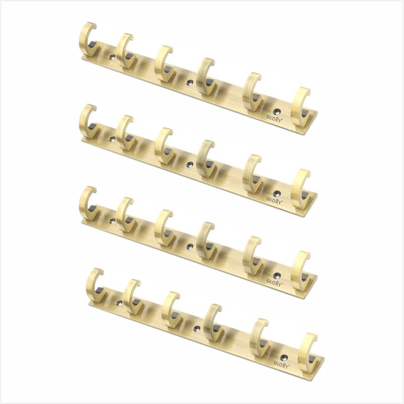 GLOXY GLOXY 6 Pin Stainless Steel Bathroom Accessories 6 Hooks Plate Wall Mounting and Door Back Hanger Pins for Hanging Cloth Set Shirt Bar Towel Rack Robe Keys khutti Antique Pack of 6 - Image 1