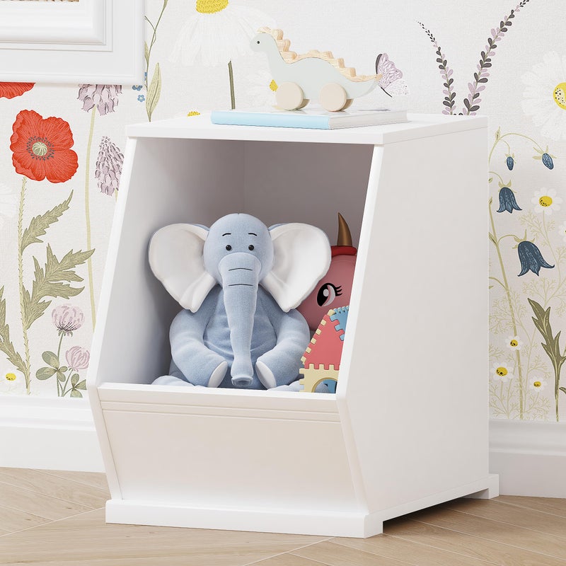UTEX Toy Storage Organizer for Kids, Stackable Toy Storage Cabinet, Wooden Cubby Toy Organizer, White Toy Shelf for Playroom, Bedroom, Living Room, Nursery, 1 Cubby - Image 1