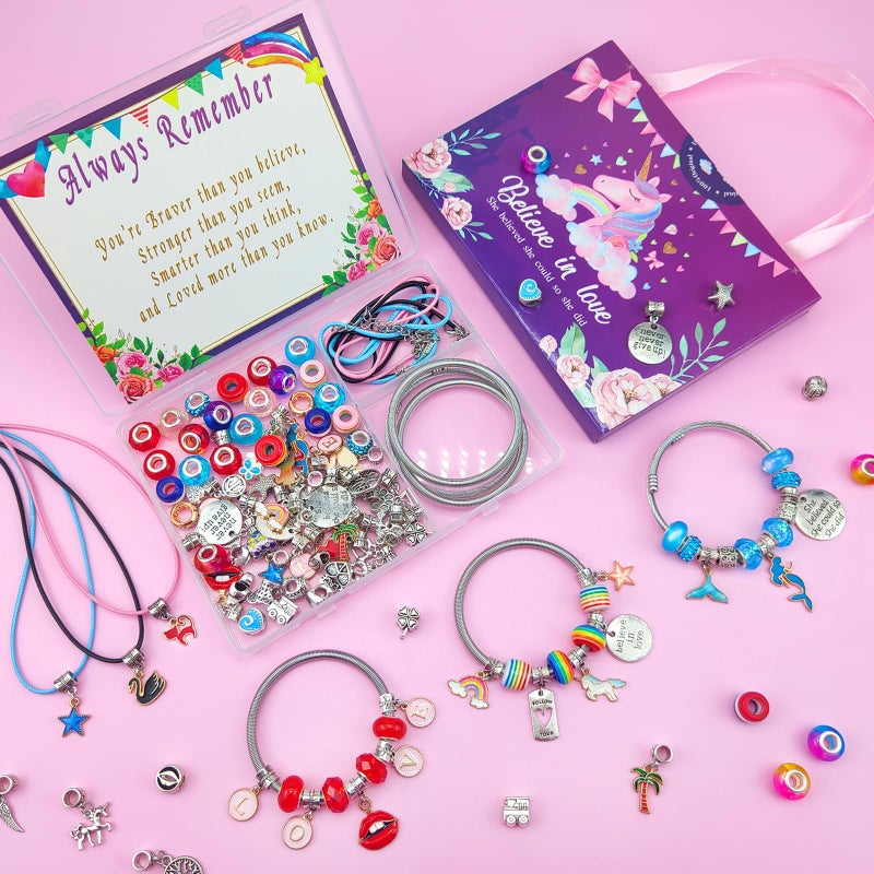 Klmars Charm Bracelet Making Kit,Jewelry Making Supplies Beads,Unicorn/Mermaid Crafts Gifts Set for Girls Teens Age 6-12 - Image 2