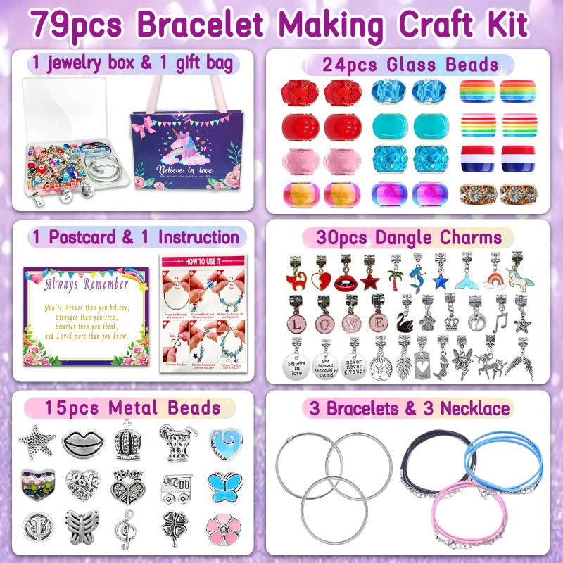 Klmars Charm Bracelet Making Kit,Jewelry Making Supplies Beads,Unicorn/Mermaid Crafts Gifts Set for Girls Teens Age 6-12 - Image 4
