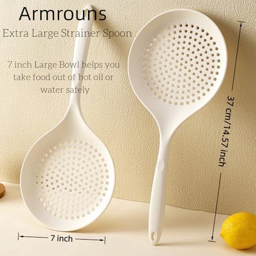 Armrouns Extra Large Skimmer Slotted Spoon, 14.5 inch Silicone Strainer Skimmer Ladle Spoon Spider for Cooking and Frying, Pasta Strainer Spoon Frying Kitchen Cooking Colander - Image 2