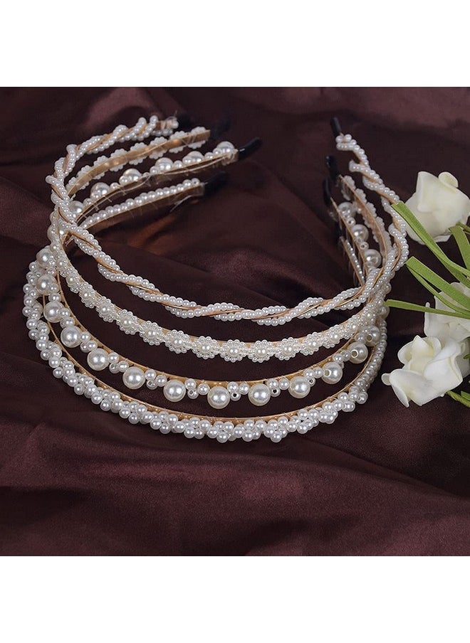 LifeDawn - 10 PCS Pearls Headband, Rhinestones, Gold Metal Headbands, White Hairbands Leaf Decor Metallic Butterfly Flower Chained Bridal Hair Hoop, Wedding Hair Accessories for Women Girls ¡ - Image 1
