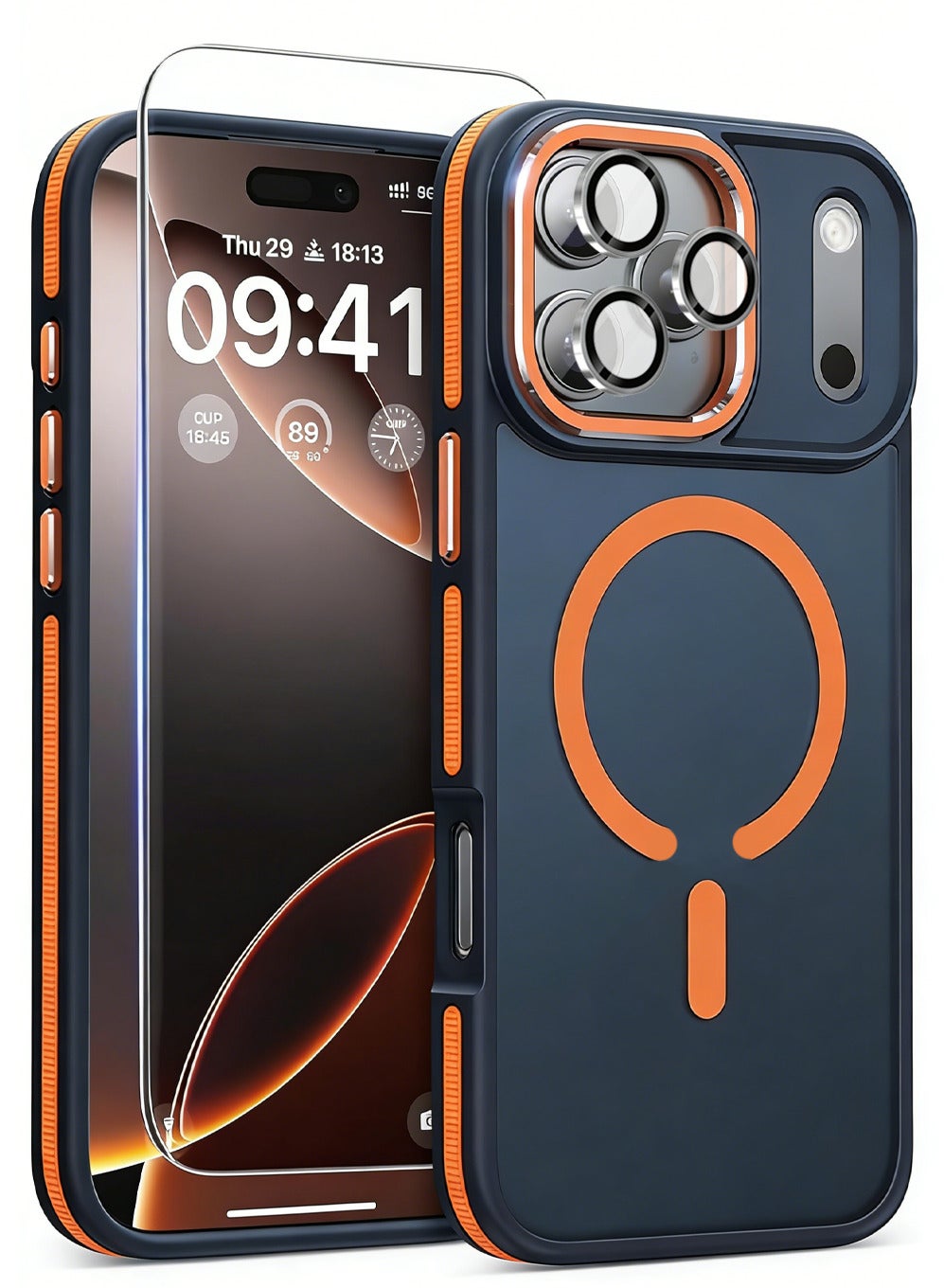 X-level iPhone 17 Pro Max Case Cover, With MagSafe, Screen Protector, Camera Lens Protector, 3 in 1 Covers Anti-Drop Protective Shockproof Back, for iPhone 17 Pro Max Phone Accessories，Cosmic Orange