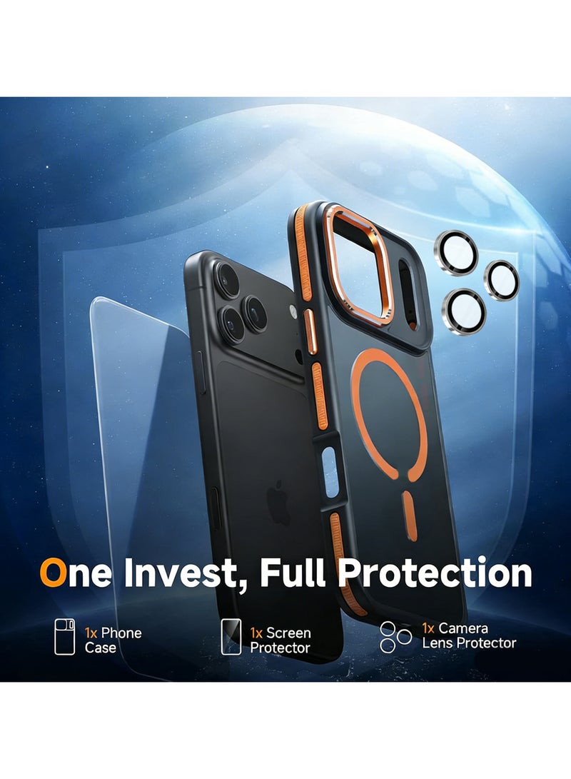 iPhone 17 Pro Max Case Cover, With MagSafe, Screen Protector, Camera Lens Protector, 3 in 1 Covers Anti-Drop Protective Shockproof Back, for iPhone 17 Pro Max Phone Accessories，Cosmic Orange - view 2
