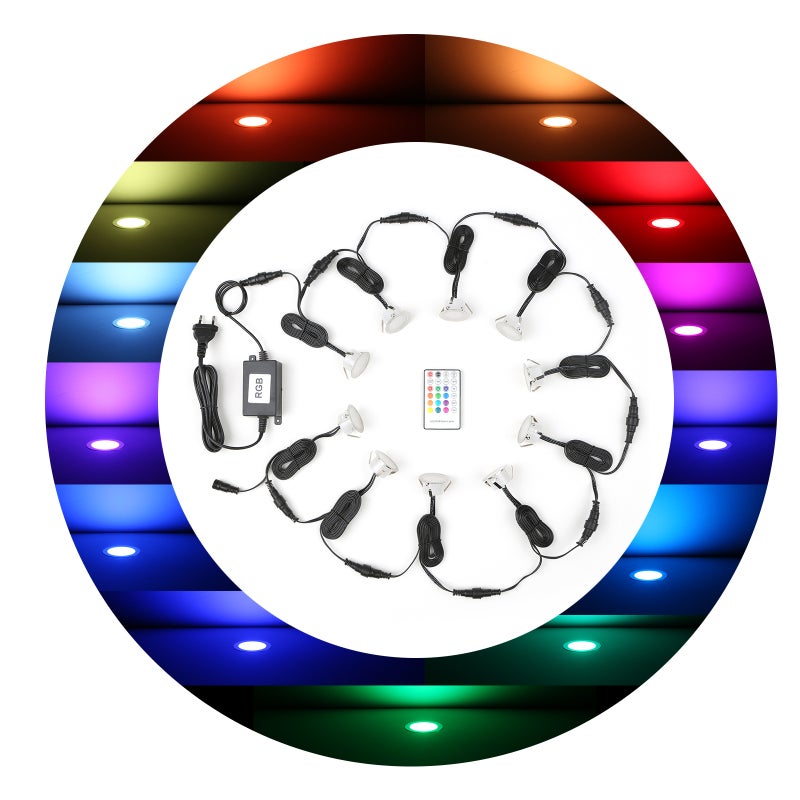 مجموعة مصابيح سطح المدرجات المُدخلة بالضوء اللوني RGB: مجموعة من 10 قطع، اتصال موازٍ قابل للفصل - تأثير ضوء RGB كالنجوم، خاصية خفض سطوع ضوء الذاكرة بمؤقت، عمر خدمة 50000 ساعة، مصابيح مناظر طبيعية خارجية مدفوعة في الأرض للاستخدام الخارجي - Image 2