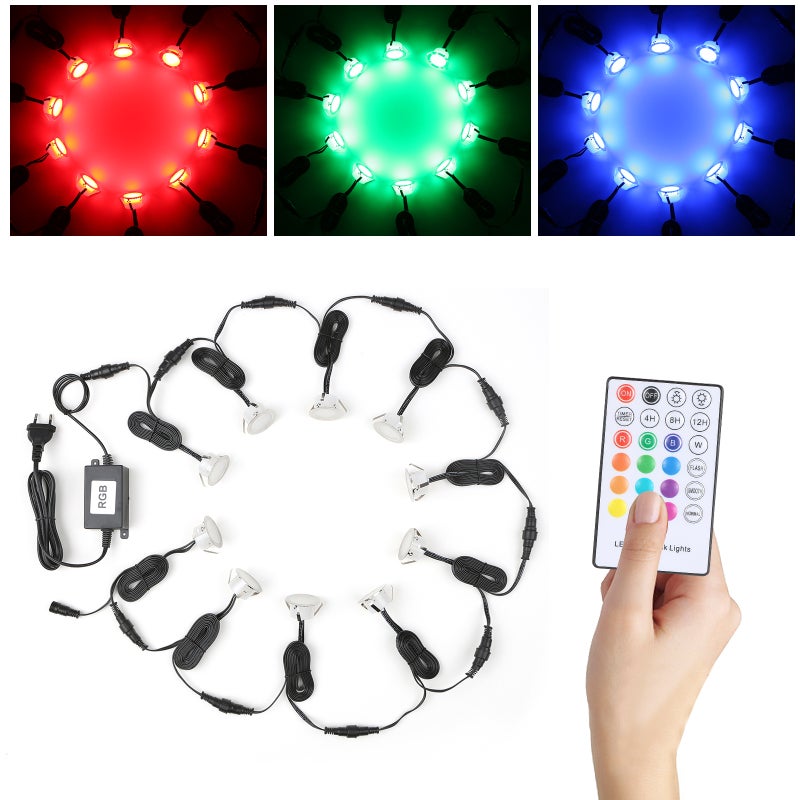 مجموعة مصابيح سطح المدرجات المُدخلة بالضوء اللوني RGB: مجموعة من 10 قطع، اتصال موازٍ قابل للفصل - تأثير ضوء RGB كالنجوم، خاصية خفض سطوع ضوء الذاكرة بمؤقت، عمر خدمة 50000 ساعة، مصابيح مناظر طبيعية خارجية مدفوعة في الأرض للاستخدام الخارجي - Image 3