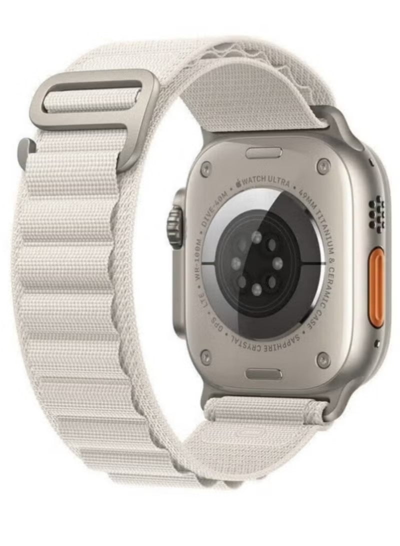عبوة من قطعتين من سوار Alpine Loop لساعة Apple Watch، مقاس 49 مم/45 مم/44 مم، مصنوع من النايلون المنسوج، مناسب لساعات Apple Watch Series 8/Ultra/7/SE/6/5/4/3/2/8، متوفر باللونين الأبيض والأسود. - Image 4