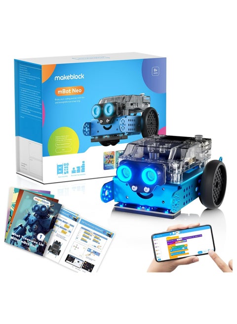 روبوت البرمجة Makeblock mBot Neo للأطفال، روبوت التعلم بالذكاء الاصطناعي يدعم برمجة Scratch وPython، مجموعة الروبوتات للأطفال من سن 8 إلى 12 عامًا وما فوق، ألعاب روبوت STEM هدايا للأولاد والبنات