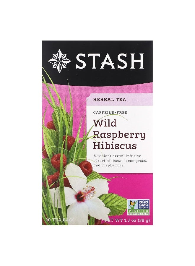Stash Tea Stash Tea, Herbal Tea, Wild Raspberry Hibiscus, Caffeine Free, 20 Tea Bags,1.3 oz (38 g)  - Image 1