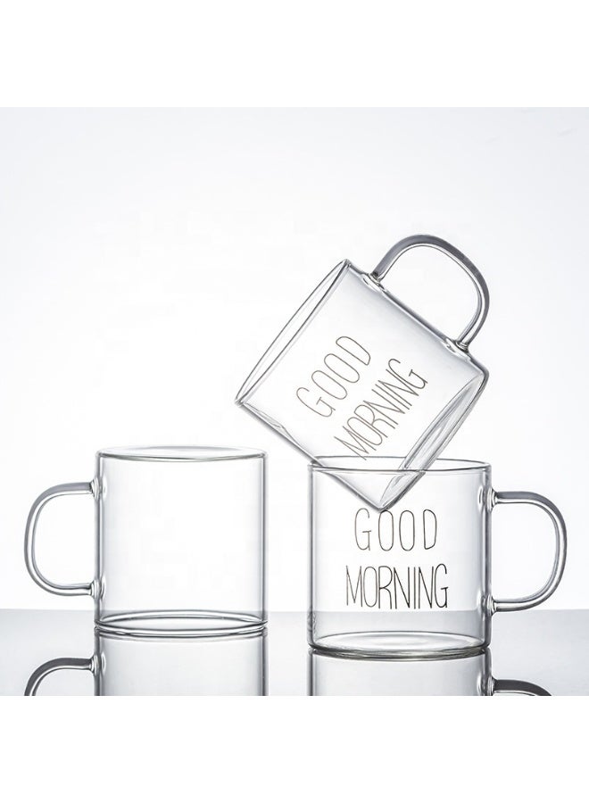 Set Of 5 Pieces Good Morning Clear Glass Mug, Coffee Tea Cup - Image 5