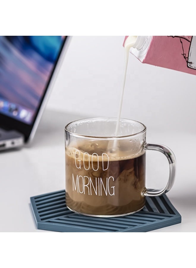Set Of 5 Pieces Good Morning Clear Glass Mug, Coffee Tea Cup - Image 1