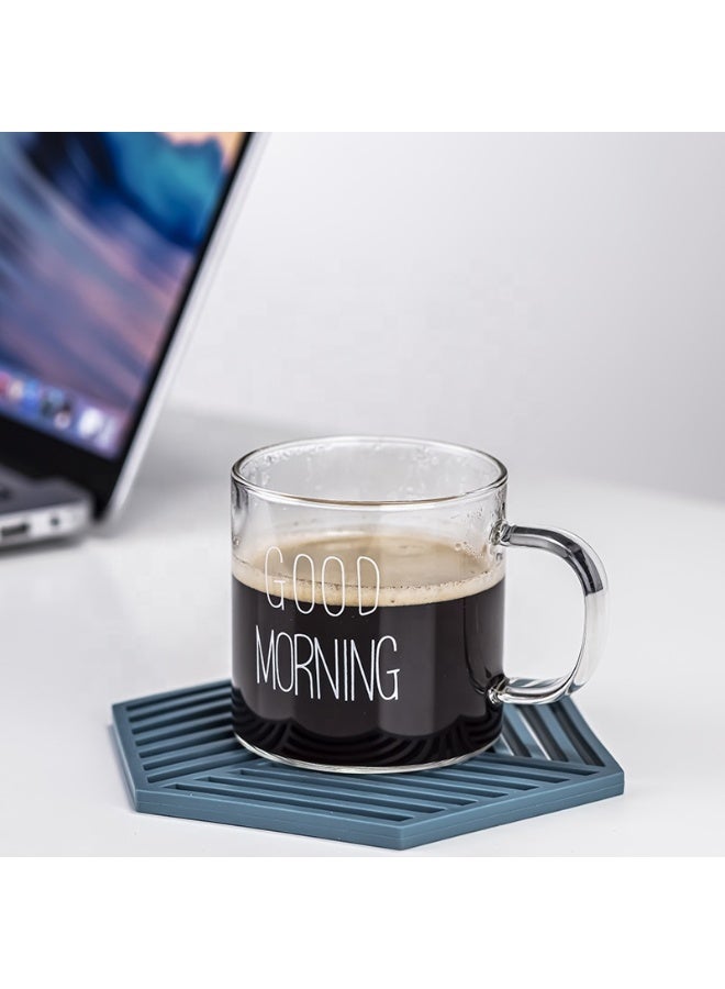 Set Of 5 Pieces Good Morning Clear Glass Mug, Coffee Tea Cup - Image 4