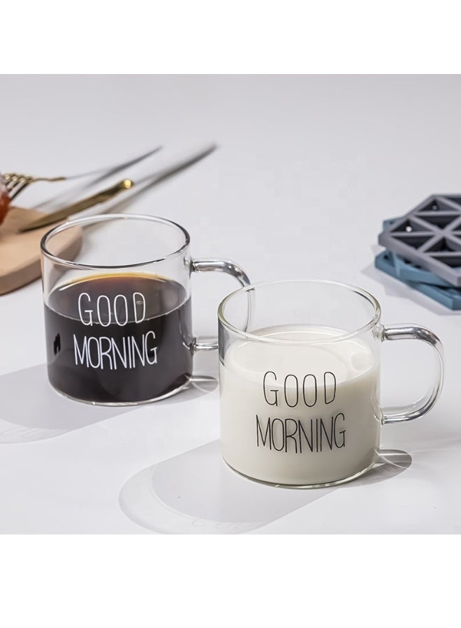 Set Of 5 Pieces Good Morning Clear Glass Mug, Coffee Tea Cup - Image 2