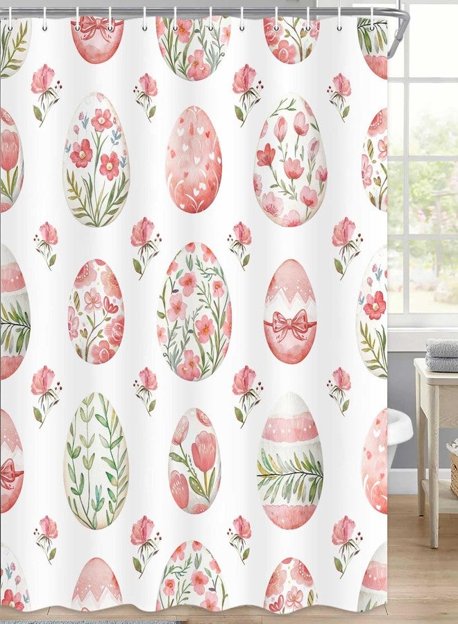 Hajmsug Easter Shower Curtain Happy Easter with Bunny Flower Eggs Spring Easter Happiness Delicate Watercolor Flower Floral Eggs Shower Curtain Set 71x71 Inches - Image 3