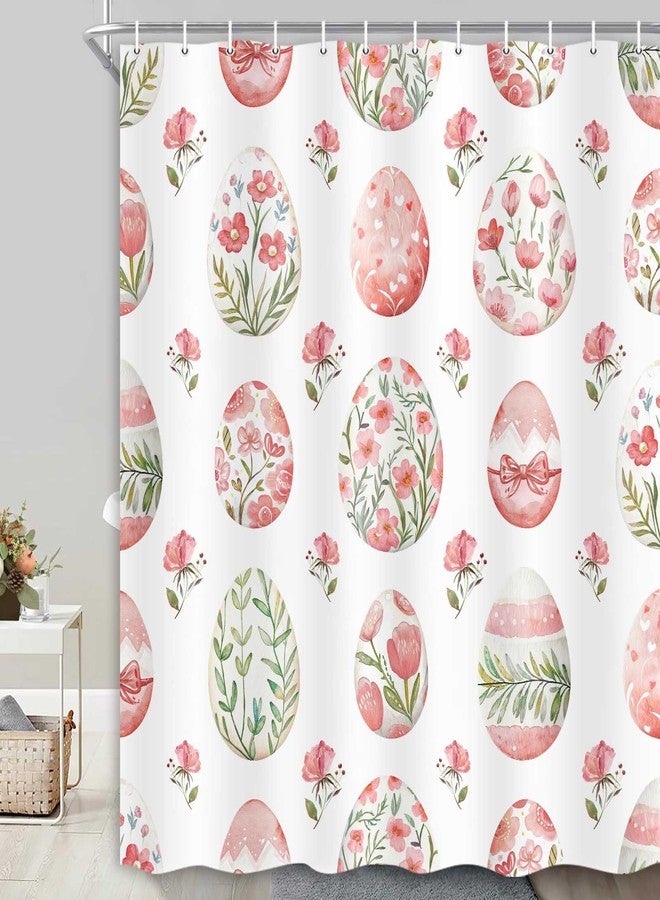Hajmsug Easter Shower Curtain Happy Easter with Bunny Flower Eggs Spring Easter Happiness Delicate Watercolor Flower Floral Eggs Shower Curtain Set 71x71 Inches - Image 2