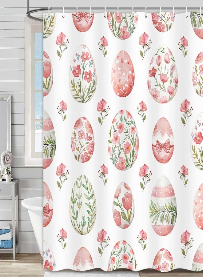 Hajmsug Easter Shower Curtain Happy Easter with Bunny Flower Eggs Spring Easter Happiness Delicate Watercolor Flower Floral Eggs Shower Curtain Set 71x71 Inches - Image 1