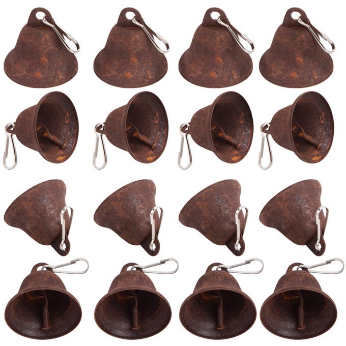 RUSTY CRAFT BELLS 34PCS RUSTED VINTAGE BELLS 17INCH SMALL BELLS BULK WITH SPRING HOOKS FOR ANTIQUE HOUSE WIND CHIMES HALLOWEEN DECORATIONS