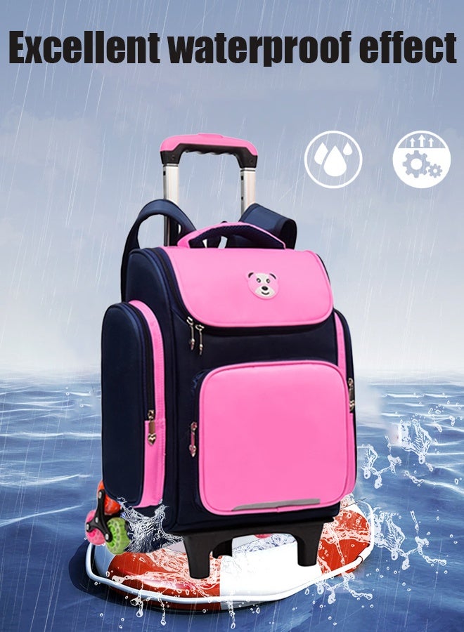 Berma Baby حقيبة ظهر بعجلات للأولاد والبنات في المدارس الابتدائية، الصفوف من 1 إلى 6، حقيبة ظهر كبيرة ذات 6 عجلات للتسلق الجبلي، حقيبة ظهر بعجلات، حقيبة ظهر بعجلات قابلة للفصل للمراهقين، وردية - Image 3