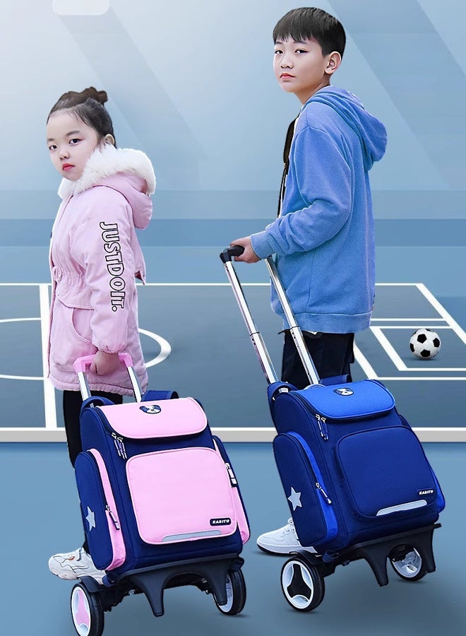 Berma Baby حقيبة ظهر بعجلات للأولاد والبنات في المدارس الابتدائية، الصفوف من 1 إلى 6، حقيبة ظهر كبيرة ذات 6 عجلات للتسلق الجبلي، حقيبة ظهر بعجلات، حقيبة ظهر بعجلات قابلة للفصل للمراهقين، وردية - Image 4